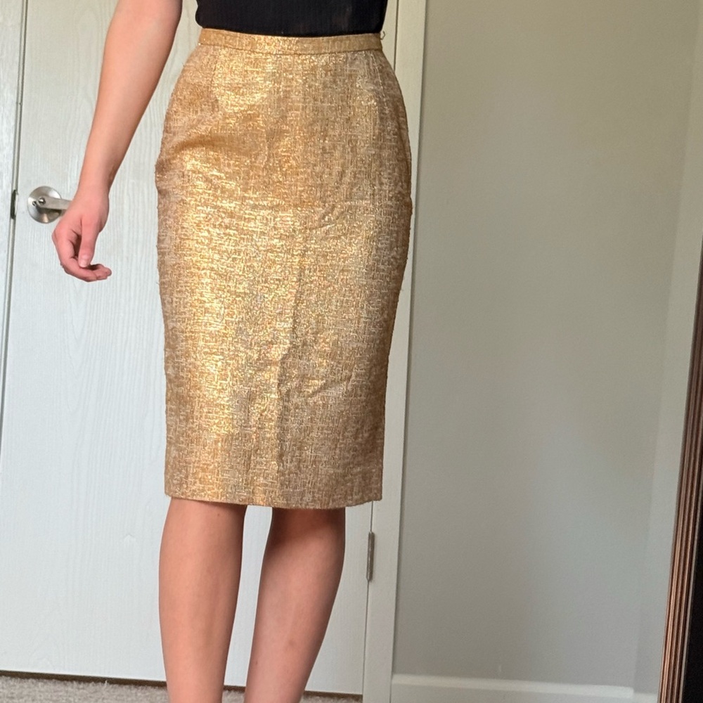RARE 80s Vintage Dolce & Gabbana Gold Knee-Length Pencil Skirt Size 38